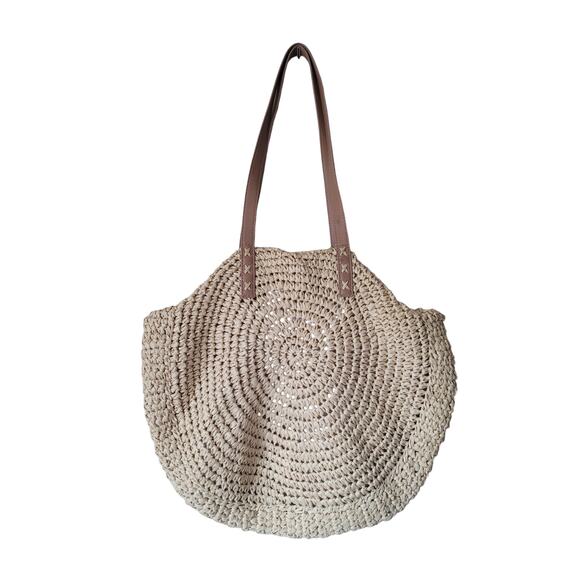 BOHO Woven Straw Large Tote Shoulder Bag Strap Handle Magnetic Snap Clasp - Picture 4 of 15